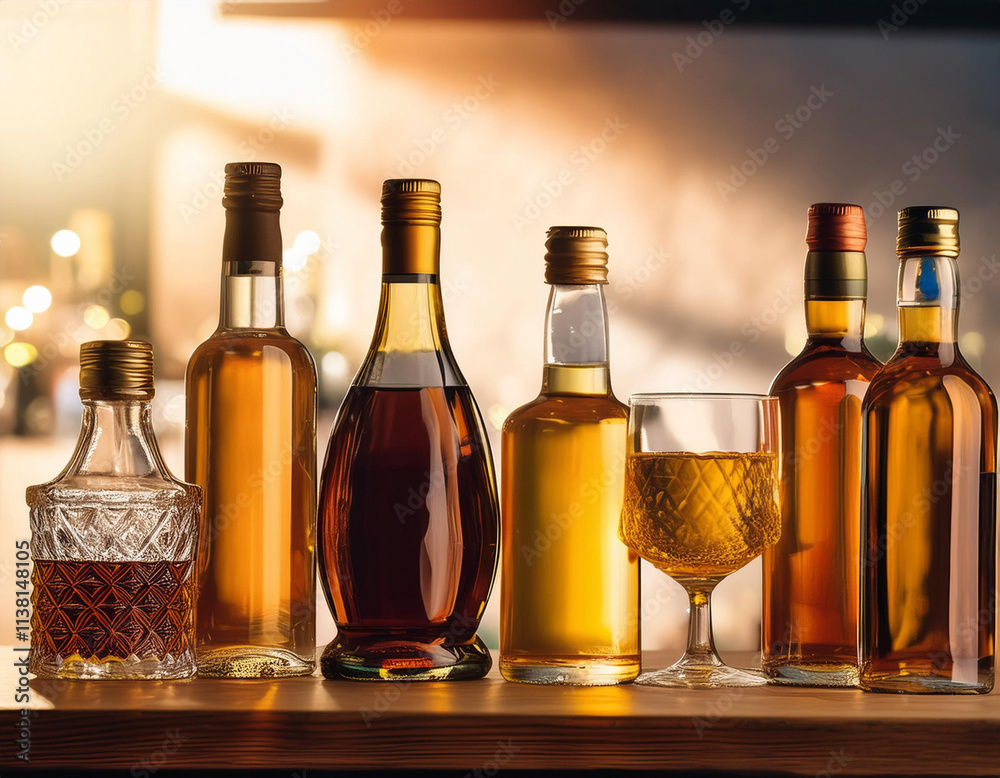 Close-Up of Alcoholic Beverages and Bottles Close-Up of Alcoholic Beverages and Bottles