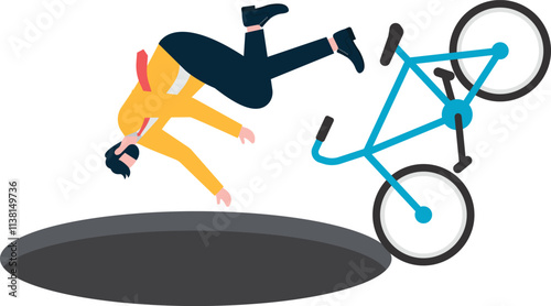 people fall into holes, a metaphor for the downfall of business. Simple flat conceptual illustration.
