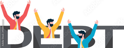 Business hand pick up and save businessman from debt hole other businessman sees. Illustration For Wallpaper, Banner, Background, Book Illustration, And Web Landing Page.
