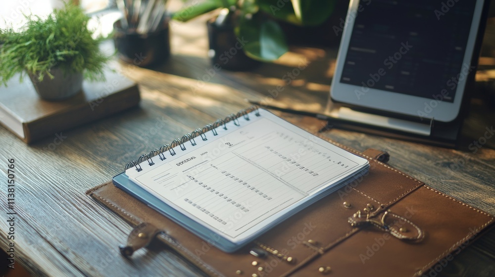 Obraz premium Smartphone and Planner Mockup on Wooden Desk