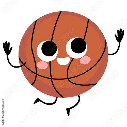 Groovy character basketball ball vector illustration. Doodle comic mascot isolated on white background