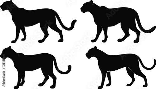 Cheetah icon and logo silhouette set vector art and using black color illustration design photo