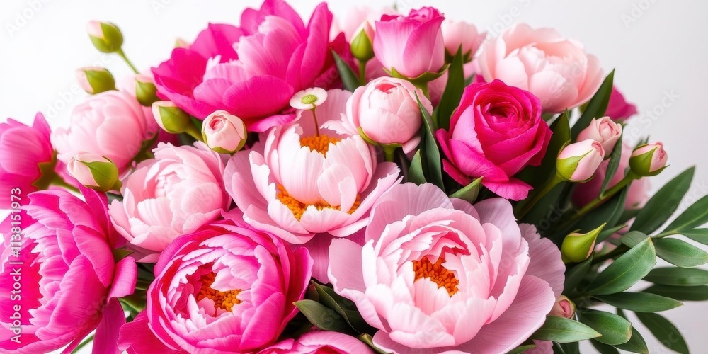 Fresh bunch of pink peonies and roses arranged beautifully with space for text, arrangement, fresh, vibrant Fresh bunch of pink peonies and roses arranged beautifully with space for text, arrangement, fresh, vibrant
