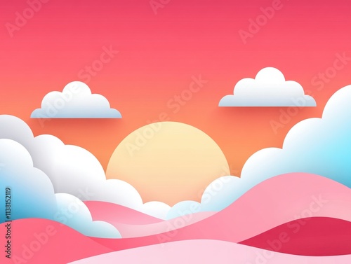 A vibrant sunset landscape with colorful clouds and rolling hills, perfect for conveying tranquility and beauty in nature.