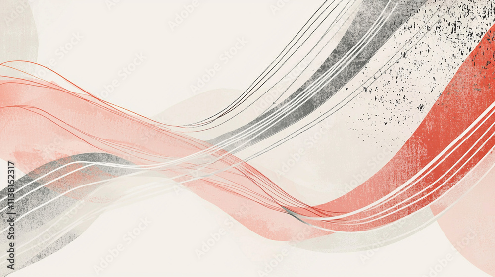 Obraz premium Abstract Wavy Lines in Red and Gray.