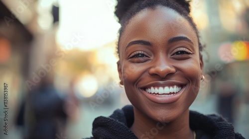 A person smiling with perfectly straight and white teeth. photo