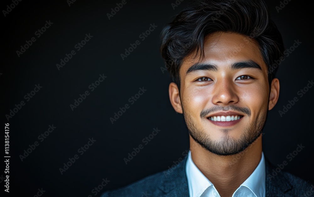 Asian man with a smile on his face is wearing a suit and a shirt in studio color background Asian man with a smile on his face is wearing a suit and a shirt in studio color background