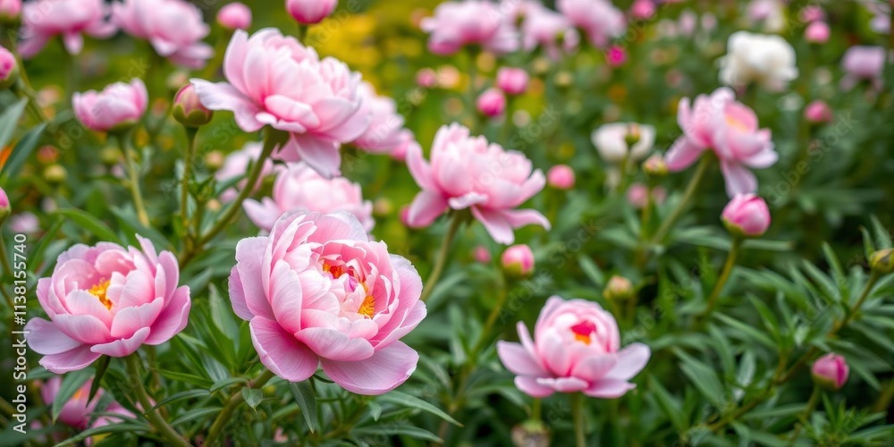 Pink peony flowers blooming in a lush garden backdrop, garden, vibrant, natural Pink peony flowers blooming in a lush garden backdrop, garden, vibrant, natural