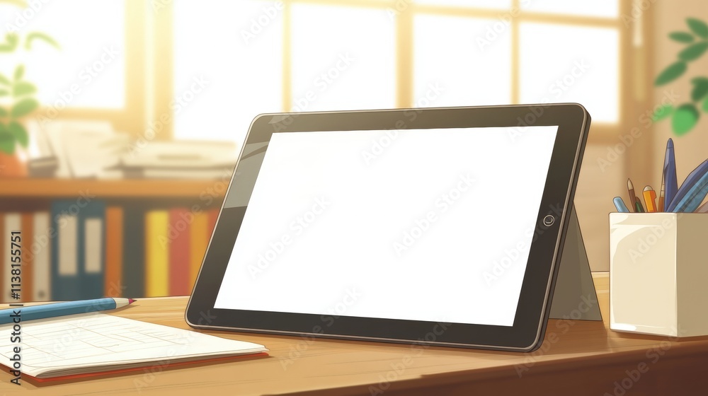 Modern Tablet Mockup on a Wooden Table