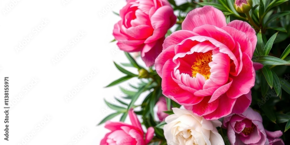 Fototapeta premium Pink peony flowers in full bloom creating a beautiful and vibrant background, bloom, garden, vibrant