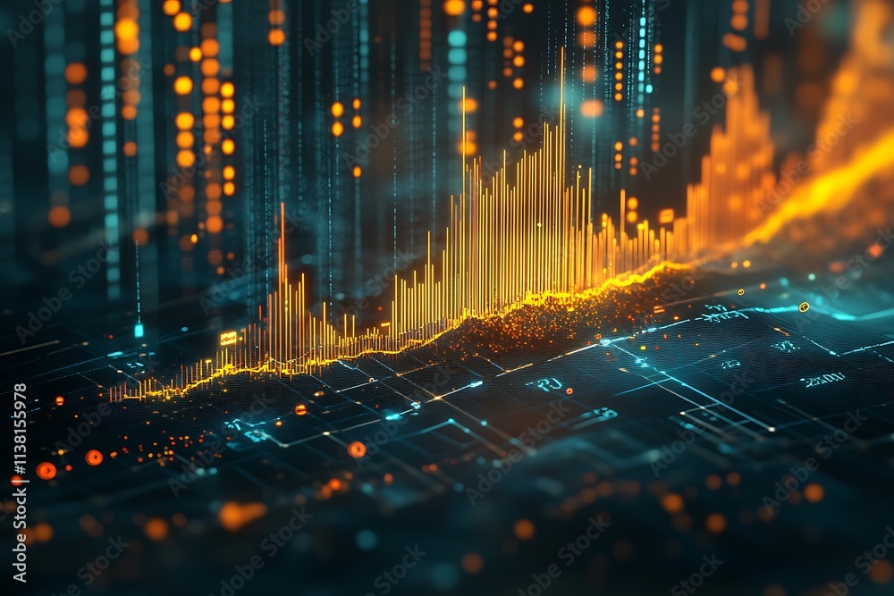 Growth in digital currency value with fluctuating market trends and rising chart Growth in digital currency value with fluctuating market trends and rising chart
