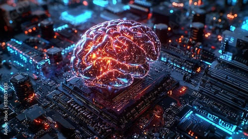 Conceptual Digital Brain Glowing atop Microprocessor