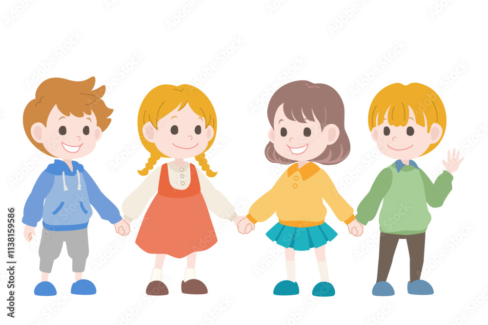 手を繋いで立つ子供たち
