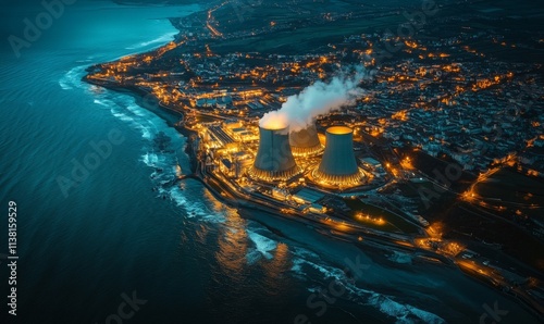 A detailed aerial view of the EPR reactor and nuclear power plant in Flamanville, France photo