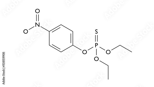 parathion molecule, structural chemical formula, ball-and-stick model, isolated image insecticide photo