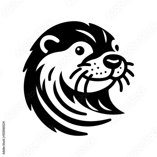Simple Vector Icon of a Southern River Otter head face – Logo Design Illustration