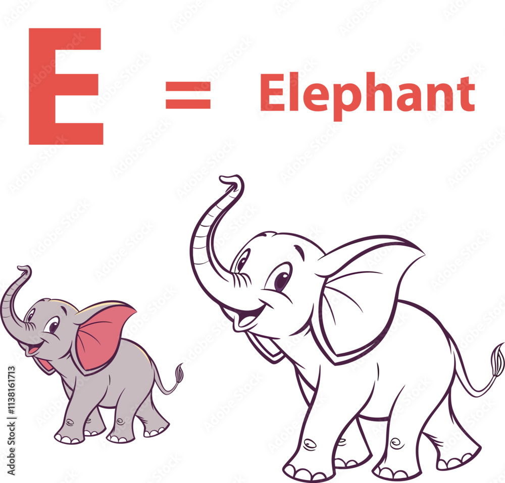 Naklejka premium E for Elephant Coloring Page – Big Fun for Kids