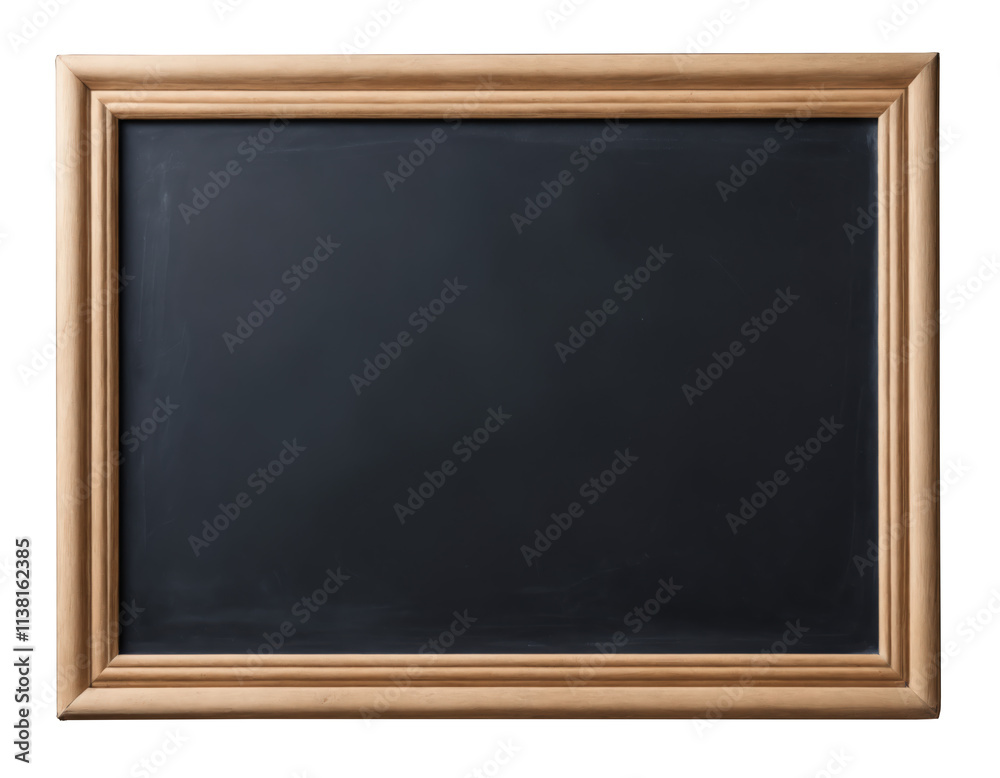 Empty black chalkboard with wooden frame, isolated on transparent background. AI generated. Empty black chalkboard with wooden frame, isolated on transparent background. AI generated.