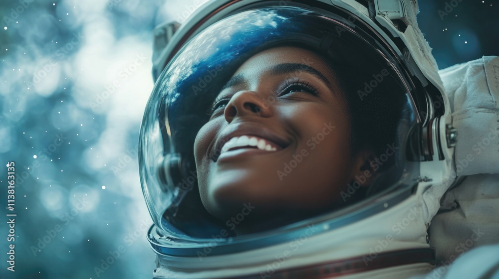 A Black woman astronaut smiling. A Black woman astronaut smiling.