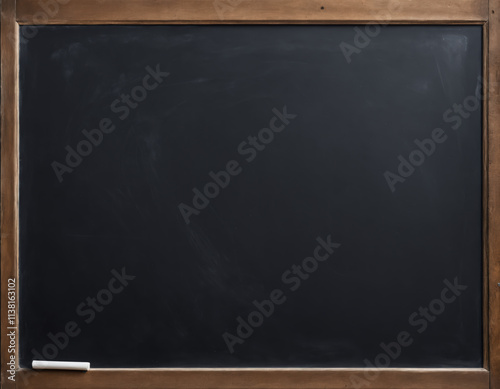 Empty black chalkboard with wooden frame, isolated on transparent background. AI generated.