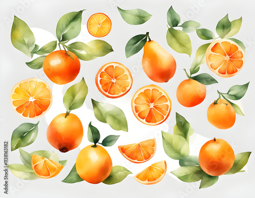 Transparent Fruit Orange creative watercolor background