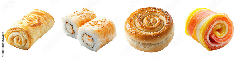 Assortment of Freshly Baked Pastries and Rolls in a Bakery Display Assortment of Freshly Baked Pastries and Rolls in a Bakery Display