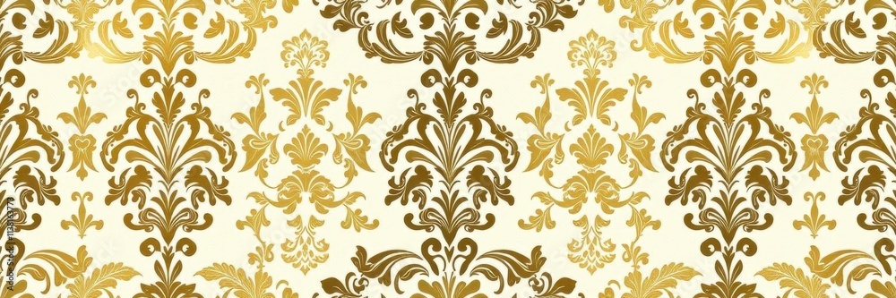 Elegant and intricate damask seamless pattern in shades of gold and ivory, decorative, design, repeat Elegant and intricate damask seamless pattern in shades of gold and ivory, decorative, design, repeat