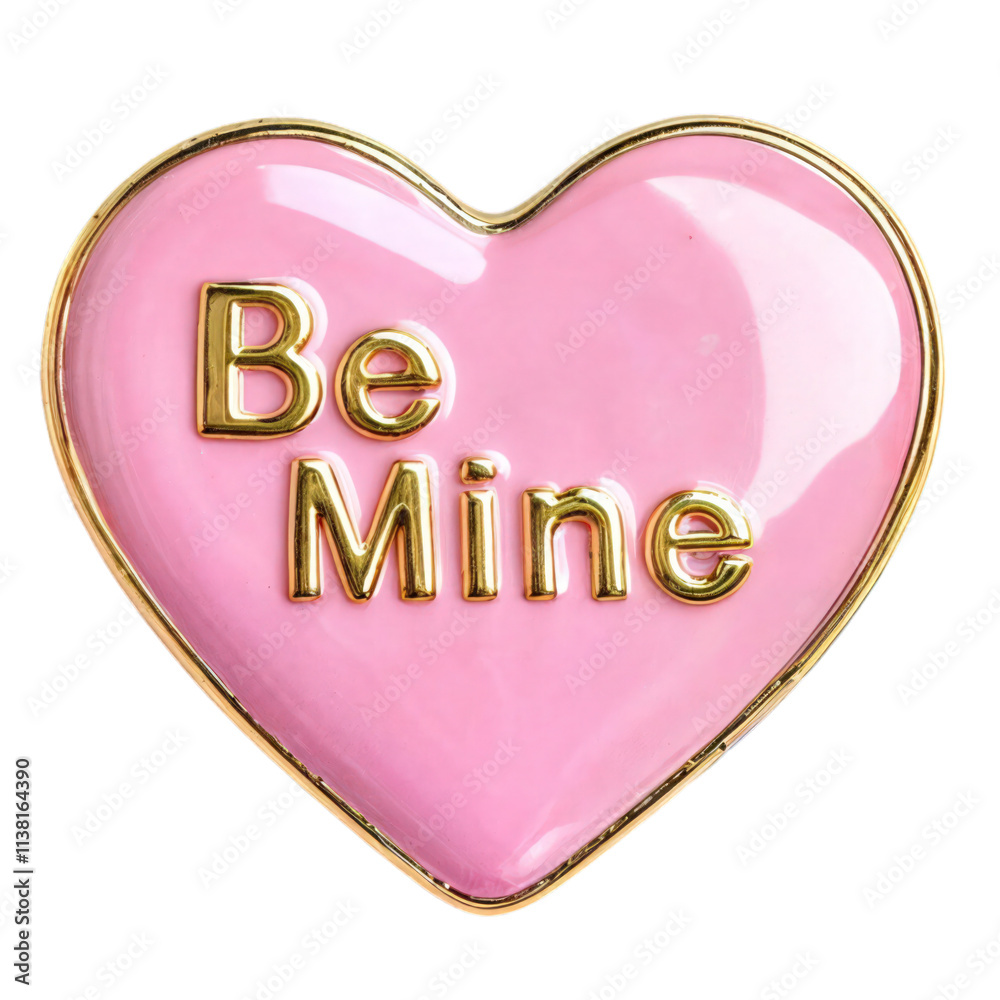 pink heart with golden be mine text isolated on transparent background