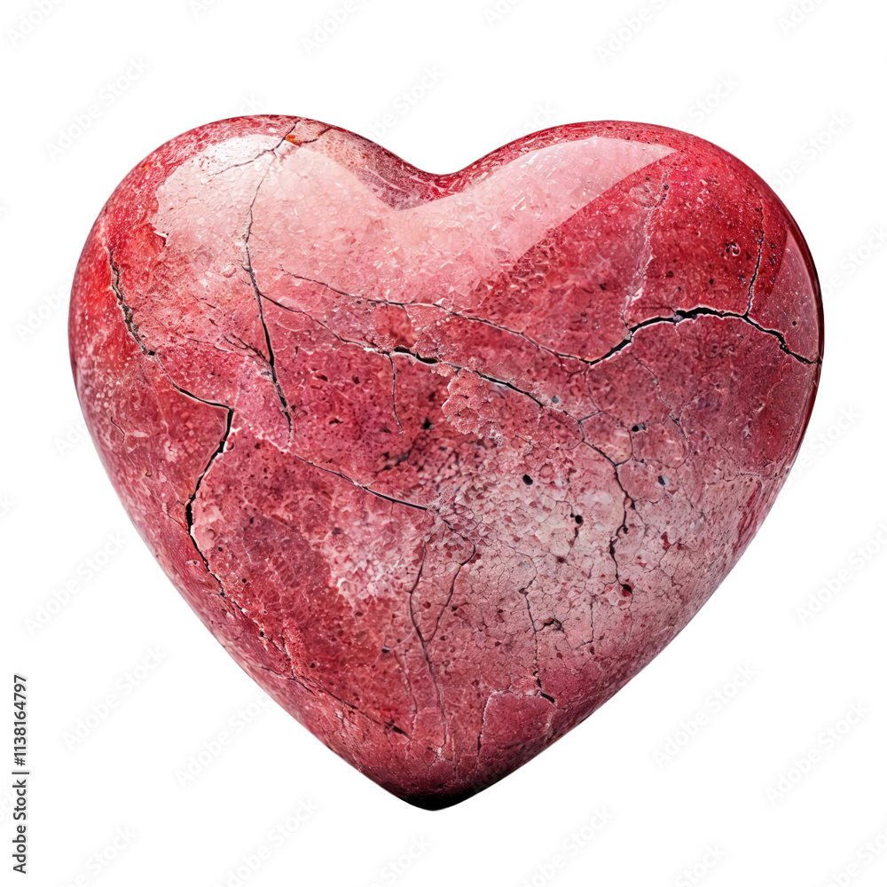 red marble heart with cracks isolated on transparent background