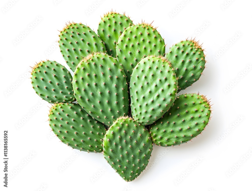 A cluster of prickly pear cactus pads displays vibrant green hues A cluster of prickly pear cactus pads displays vibrant green hues