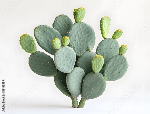 A vibrant prickly pear cactus plant with buds photo