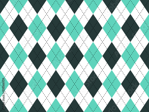 Teal grey white argyle pattern. Seamless argyle vector pattern. Retro style classic clothing print. Fashion print texture.