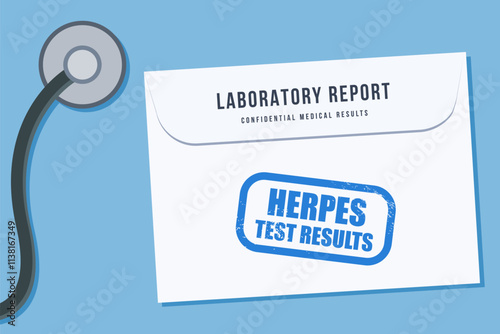 Herpes STD test results. Medical laboratory health screening report - vector illustration.