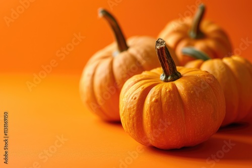 Harvest Delight: Pumpkin Celebration in Bright Orange Background for Halloween and Thanksgiving photo