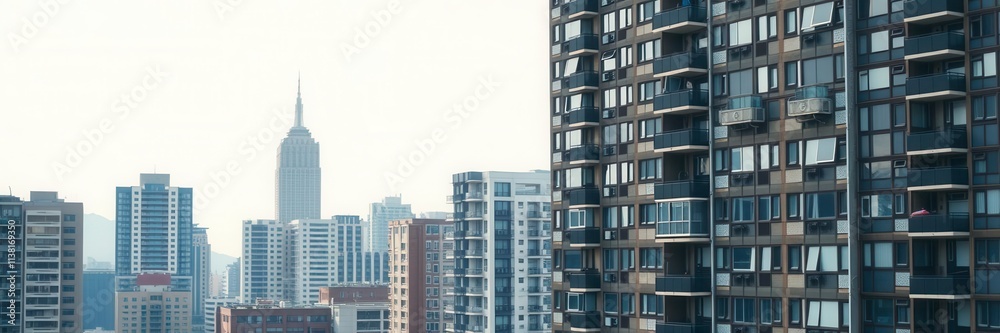Modern modular apartment block with sleek design and geometric patterns, geometric, complex Modern modular apartment block with sleek design and geometric patterns, geometric, complex