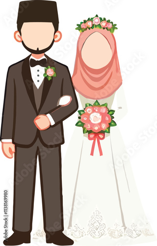 Illustration of Muslim Bride and Groom with a Flat Design