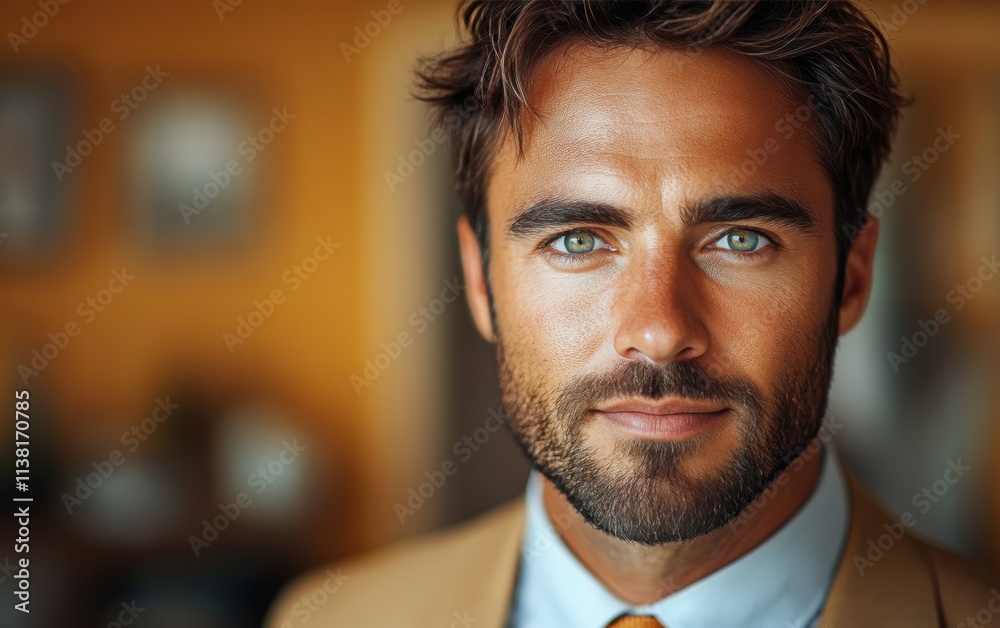 Confident businessman with a suit and a smile in a office background, He looking at the camera Confident businessman with a suit and a smile in a office background, He looking at the camera