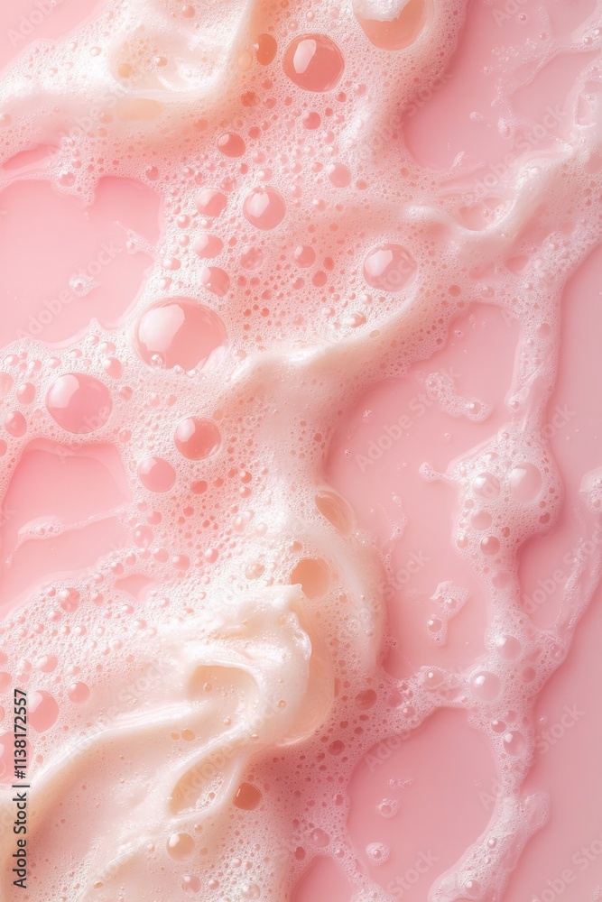 Pink creamy texture with bubbles and froth Pink creamy texture with bubbles and froth