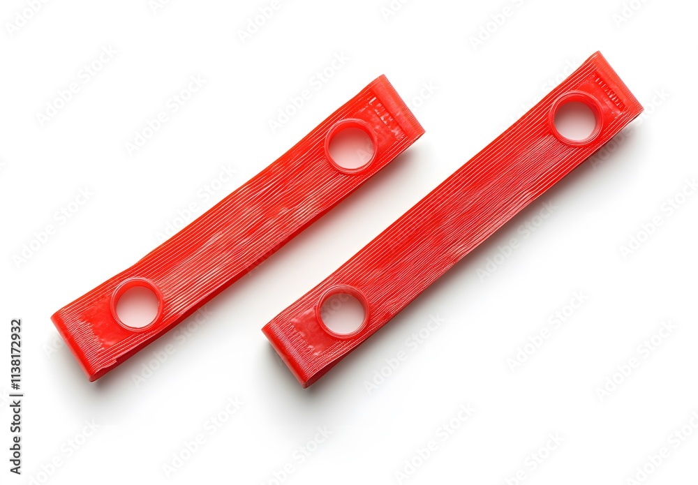 Two Red Plastic Strips With Holes Two Red Plastic Strips With Holes