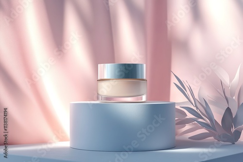 Minimalist skincare cream jar with soft shadows and light