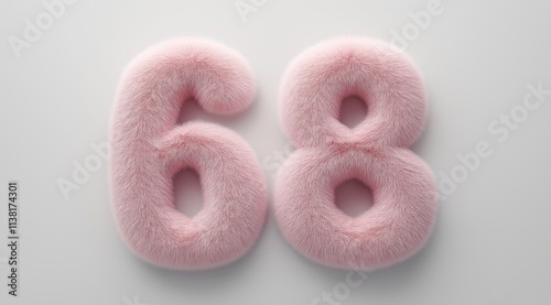 Fluffy Pink Number Sixty Eight  Soft Furry  Digits  Cute  Gentle  Pastel  Textured  Abstract  Design