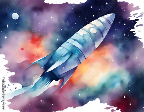 watercolor creative universe planet spaceship background photo