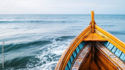 Intricate Carvings on a Fishing Boat Close-Up photo