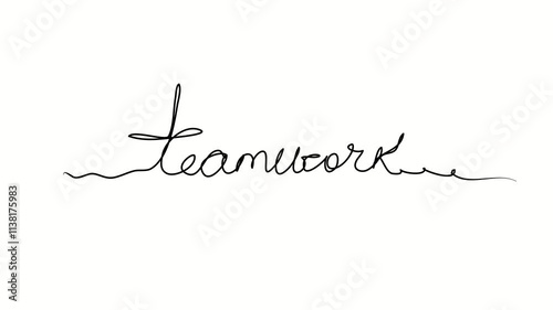 Teamwork text. One line drawing doodle hand drawn. Video 4k  object illustration, minimalism hand drawn sketch design modern new