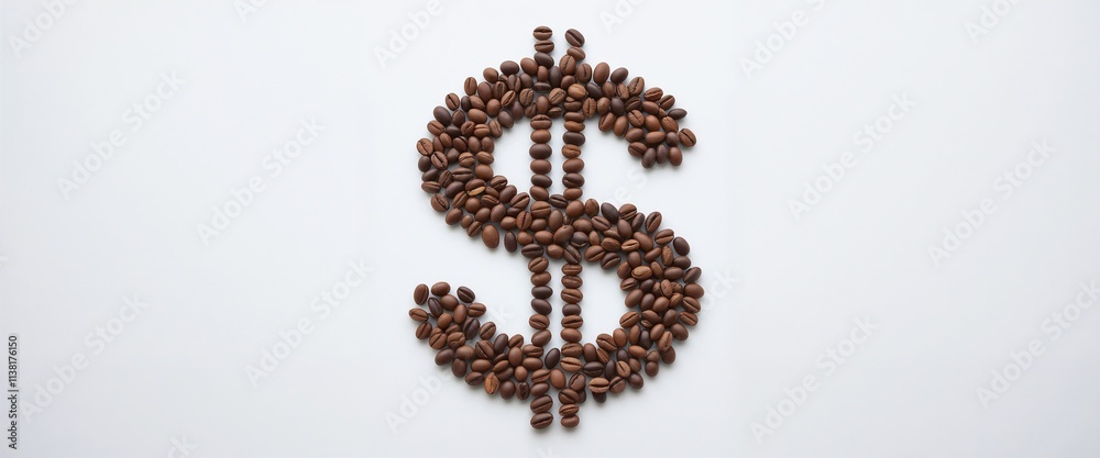 Creative arrangement of coffee beans forming a dollar sign symbol on a white background. Creative arrangement of coffee beans forming a dollar sign symbol on a white background.