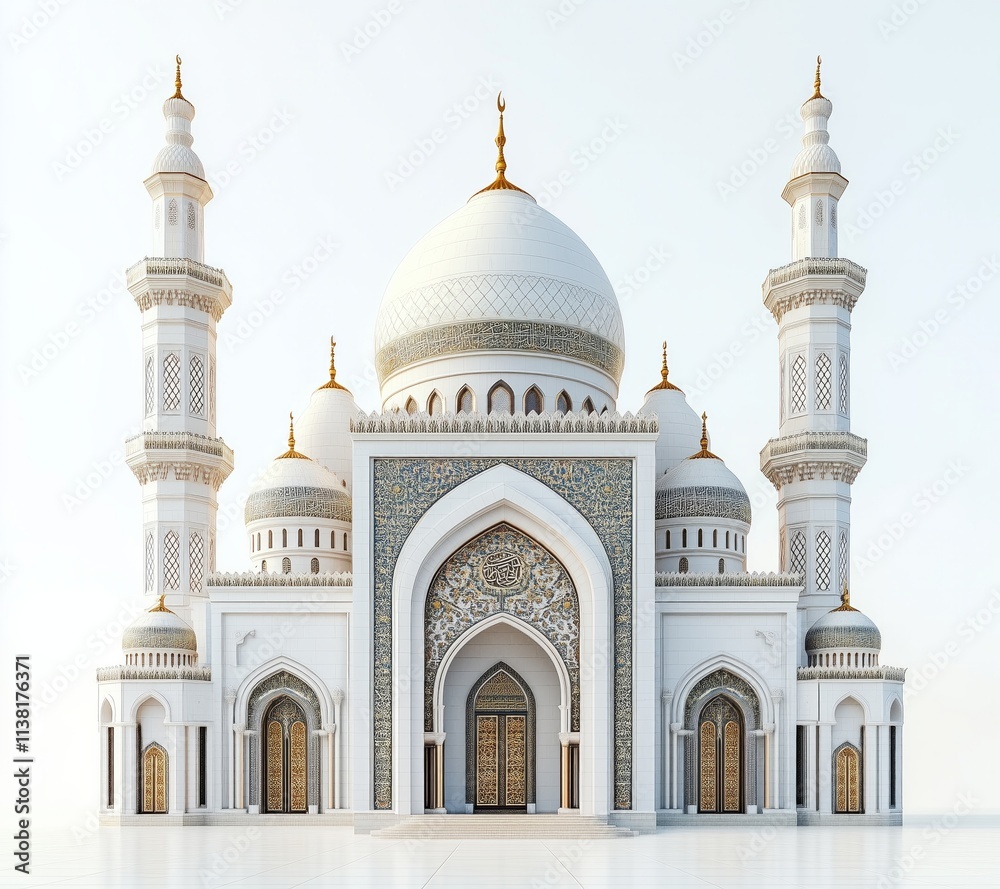 Obraz premium Magnificent White Mosque Architecture: A Stunning Display of Islamic Design and Grandeur