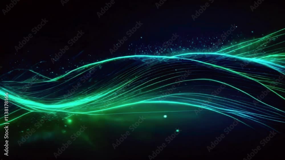 abstract futuristic background with green blue glowing neon moving high speed wave lines and bokeh lights, 4k High-Quality Wallpaper Background Animation Video