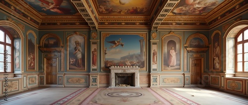 Frescoed halls. High ceilings with images of battle scenes, royal portraits and religious subjects