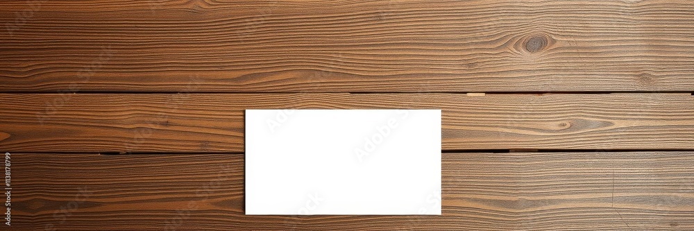 Naklejka premium A horizontal greeting card mockup template featuring a blank card on a rustic wooden background with space for text or designs, wooden, rustic, background