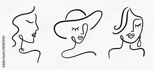 Abstract one line drawing woman face portrait logo